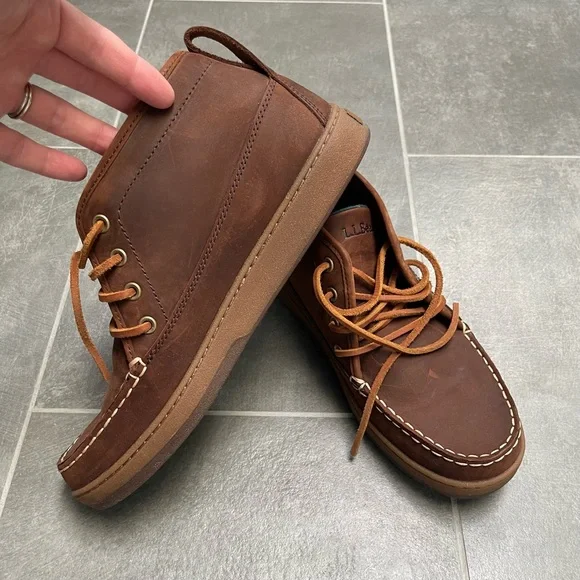 L.L.Bean Mens Flannel Lined Leather Ranger Moc Toe Chukka Boots, Size 9 - Picture 6 of 14